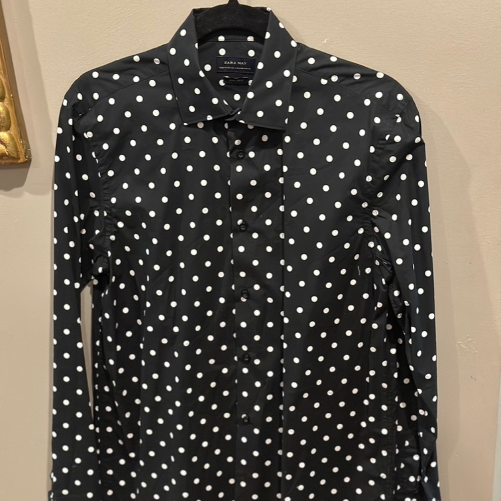 Zara men's Black Polka dot mens button up shirt